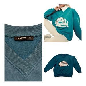 Boohoo Teal Baseball Graphic Sweatshirt